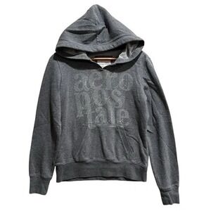 Aeropostale Gray Rhinestone Logo‎ Hoodie Sweatshirt Medium
